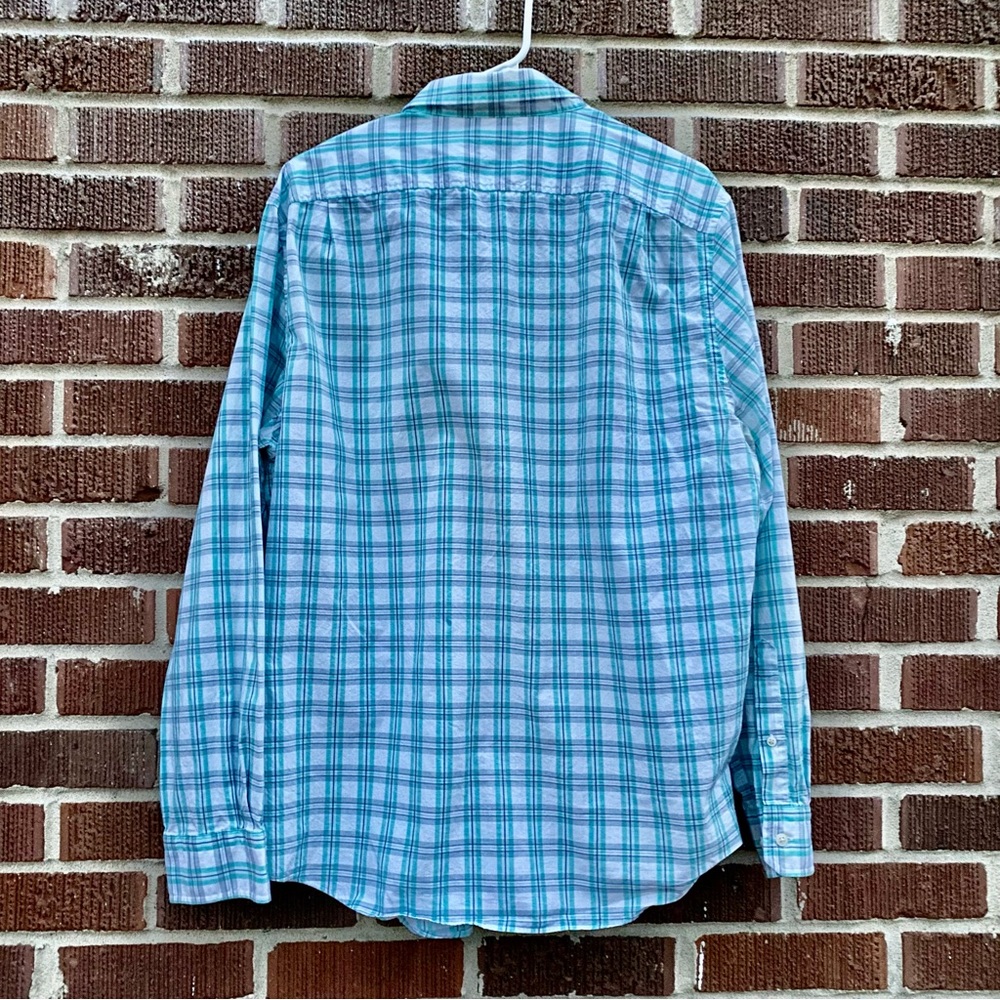Nautica White Blue Green Button-down Long Sleeve front pocket Plaid Shirt Sz L - Picture 2 of 7